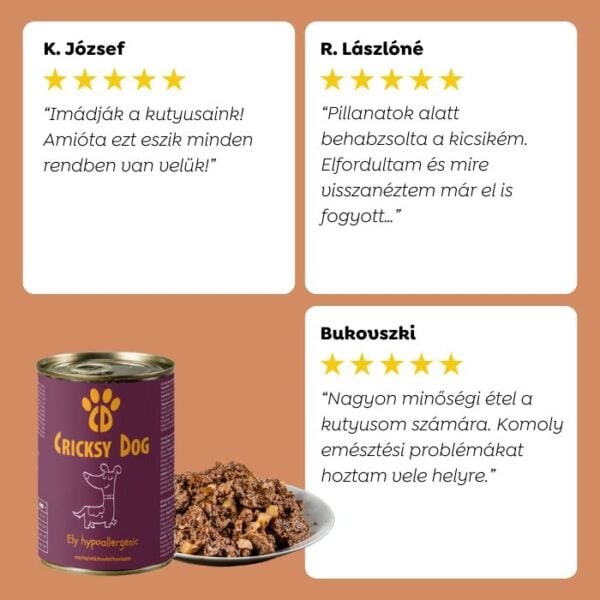 Ely Hipoallergén marhás nedves kutyaeledel (búza-glutén és csirkehús mentes recept) – 410 g - Kép 5