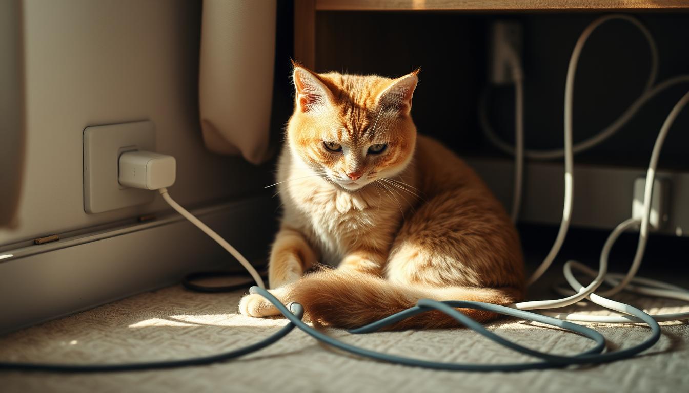 macska elektromos kábelek elrejtése