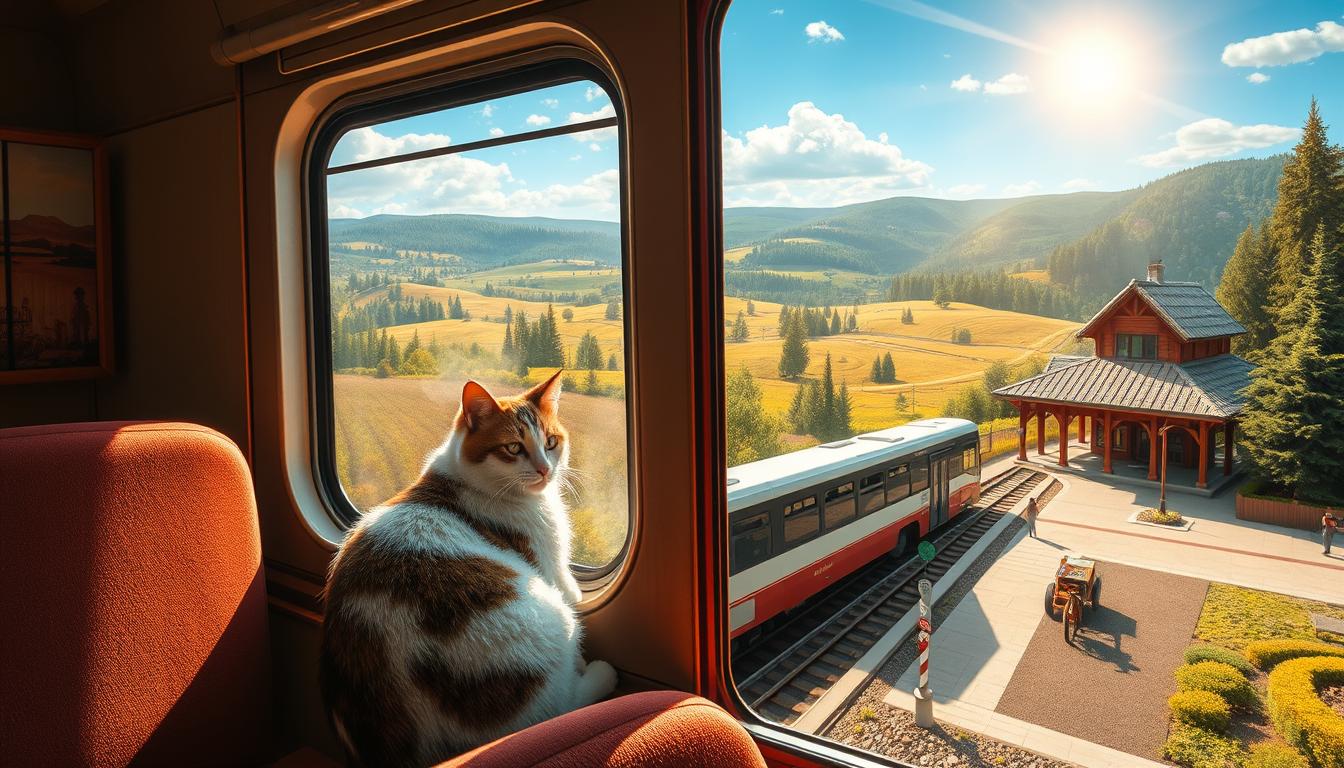 macska vonat és busz utazás