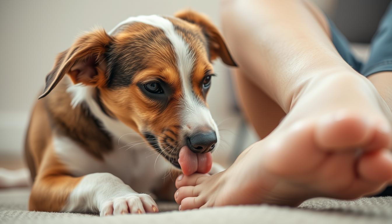 kutya nyalogatja a gazda lábát