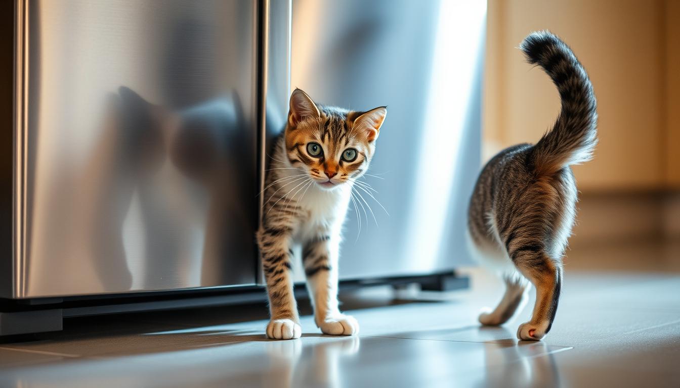 macska hűtőhöz dörgölőzik