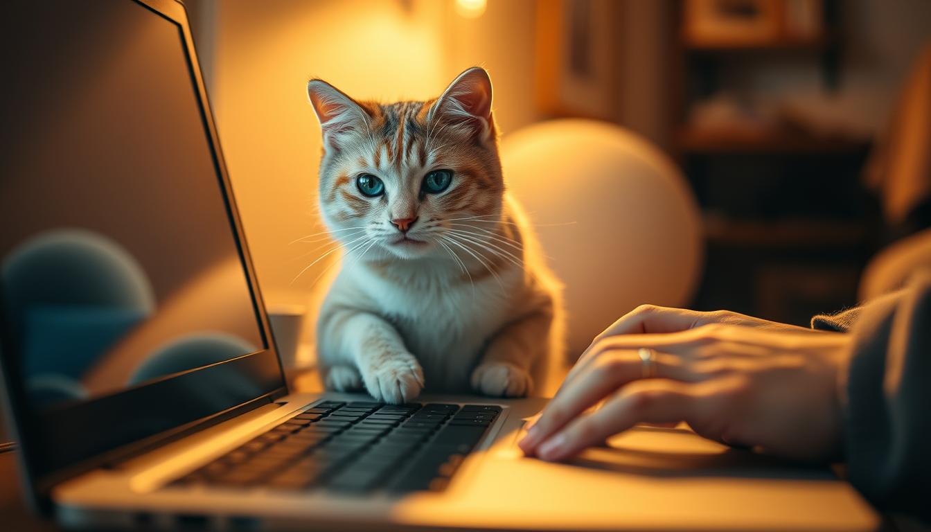 macska ráül a laptopra