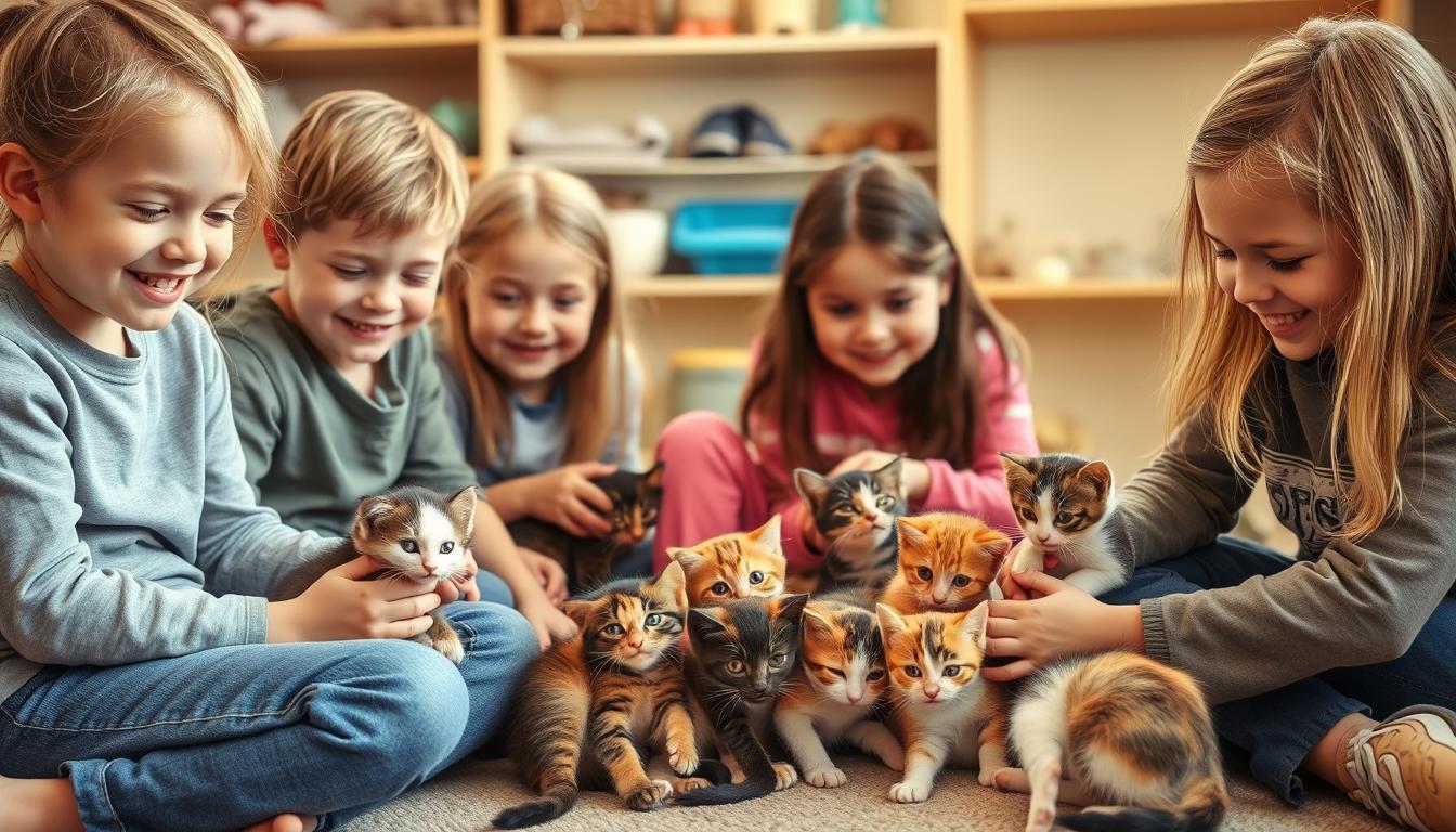 gyerekek segítenek menhelyi macskáknak
