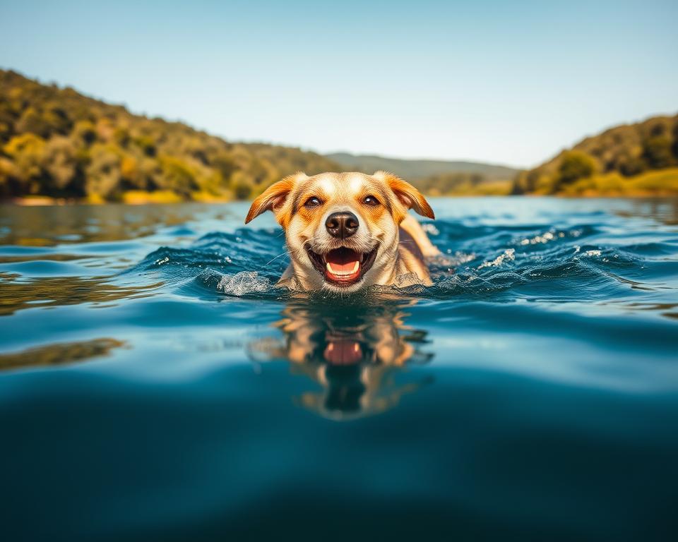 kutya természetes vízben való úszás