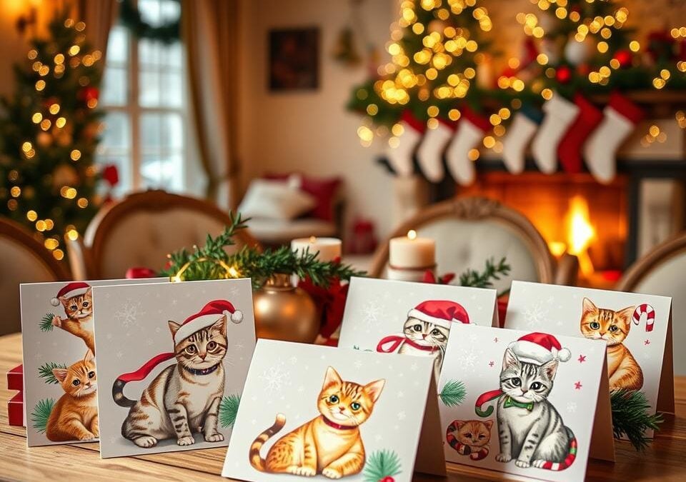 Macskás karácsonyi nyomtatható ajándékkártyák