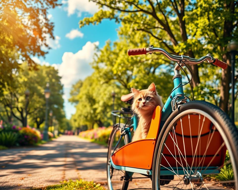 macska biciklis futókocsiban