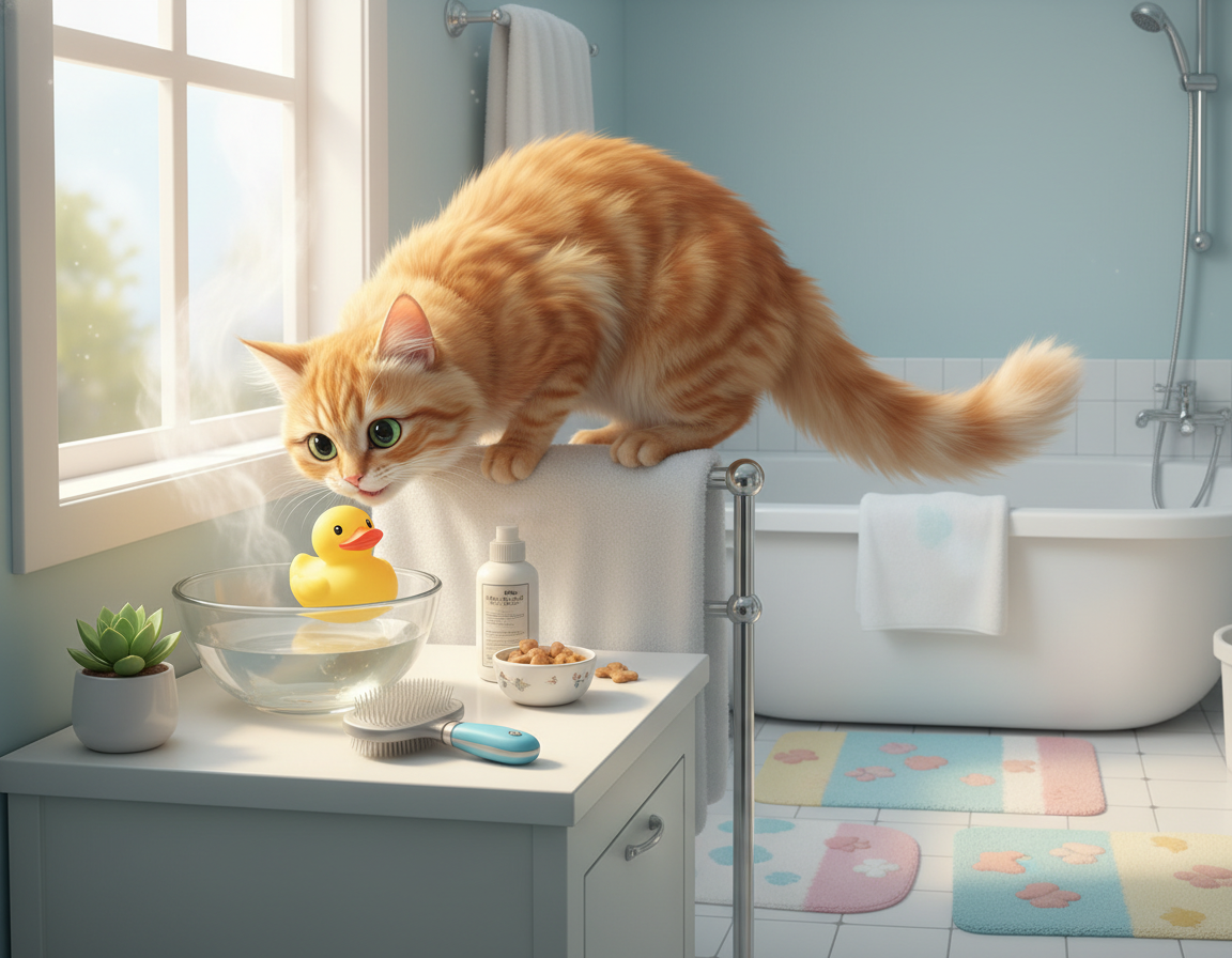 macska fürdőszobai biztonság