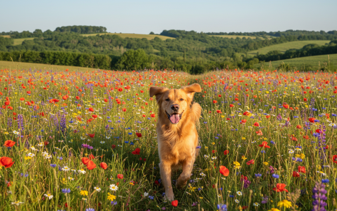 Kutyaséta virágzó réteken – veszélyek és élmények